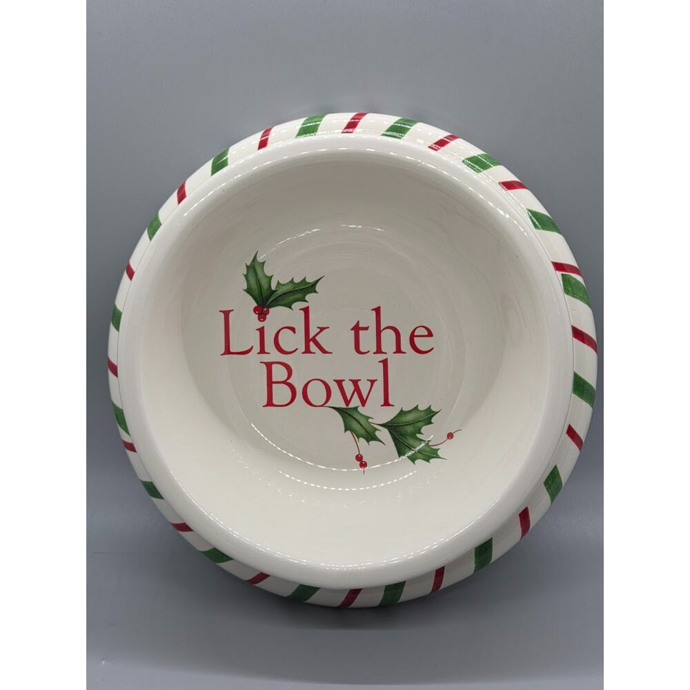 Lenox Christmas Holiday Pet Dog Bowl “Lick The Bowl” 7" Hollyberry